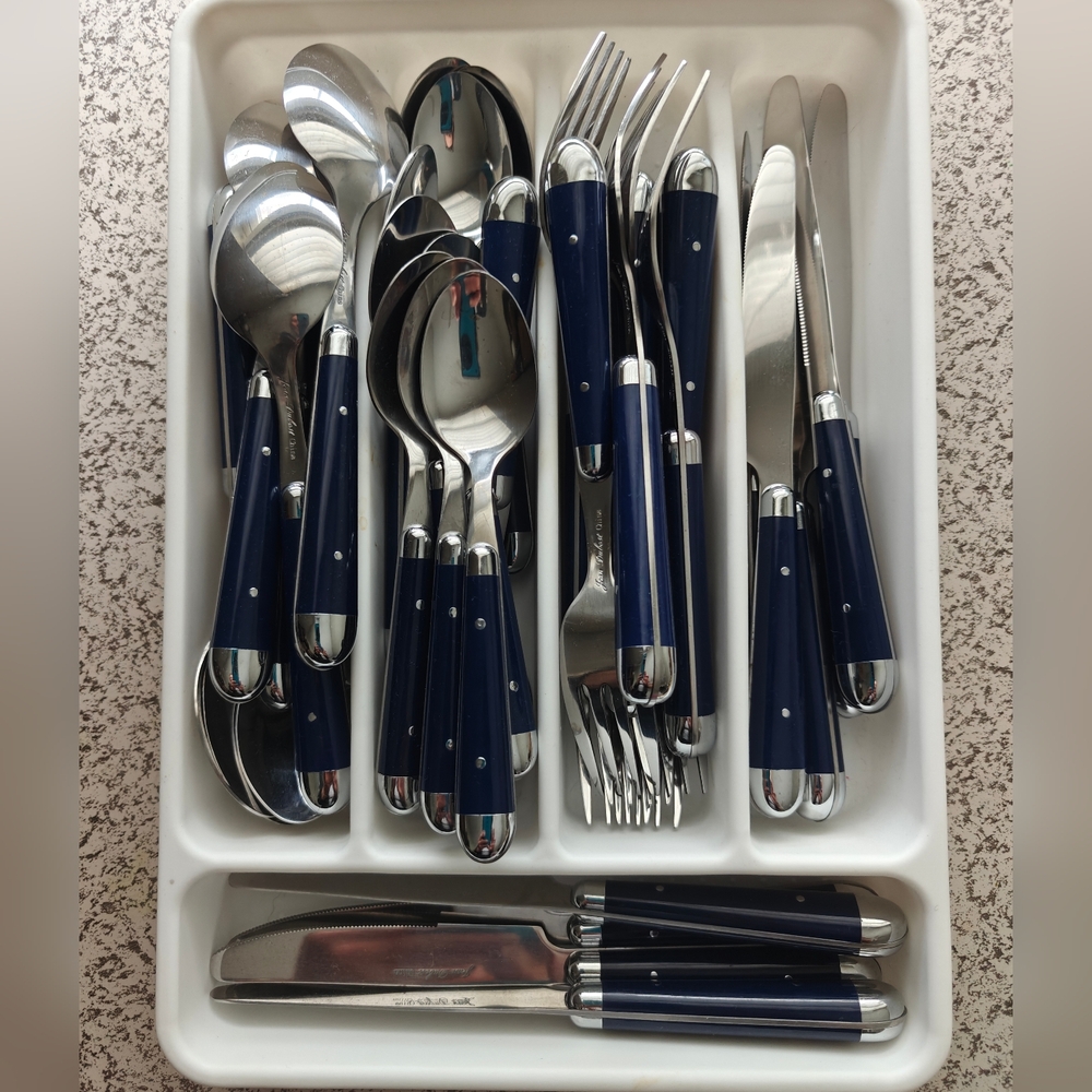 Flatware Cutlery Blue Silver Riveted 36 Pce 9 X 4 Jean Dubost
